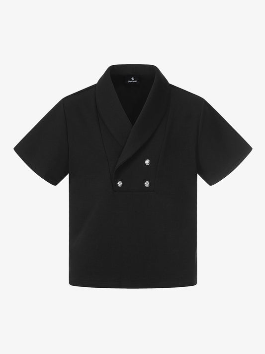 T-Shirt mit Schalkragen und Knopfleiste