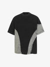 Washed Asymmetric Raw Edge Panel Knit T-Shirt 