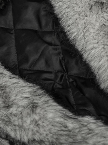 Faux Suede Vintage Wash Fur Hood Padded Jacket - 2553 