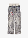 Vintage Leopard 3D Print Double Waistband Washed Jeans 