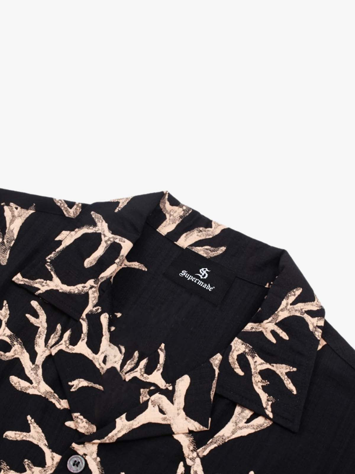 3D Textured Embossed Camp Collar Boxy Shirt 