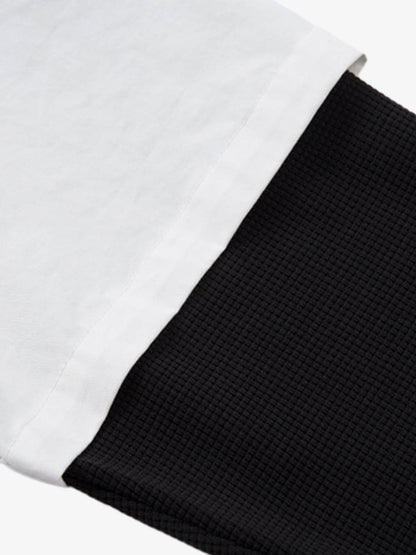 Cotton Blend Short Sleeve Shirt with Black Flame Print Long Sleeve Insert, Stylish Contrast Design for Men and Women 