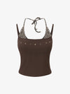 Leopardenmuster-Haltertop – Stretch-Baumwolle mit goldenen Ziernieten