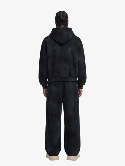 Vintage Washed Tie-Dye Zip Up Hoodie & Barrel Sweatpants Tracksuit 