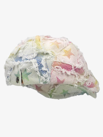 Distressed Rainbow Star Patchwork Flat Cap 