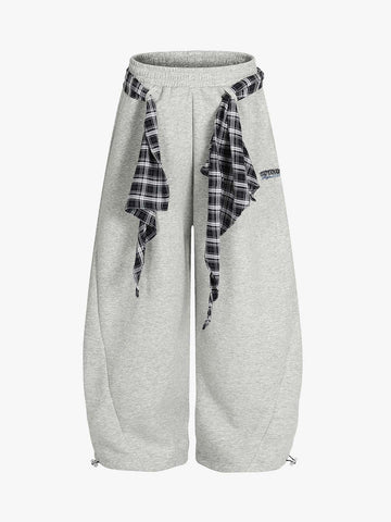 Street Detachable Plaid Waistband Machete Casual Pants 
