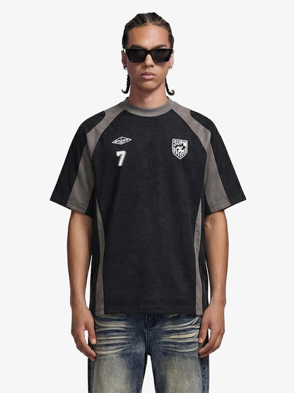 Suede-Touch Embroidered Sport Color-Block T-Shirt 