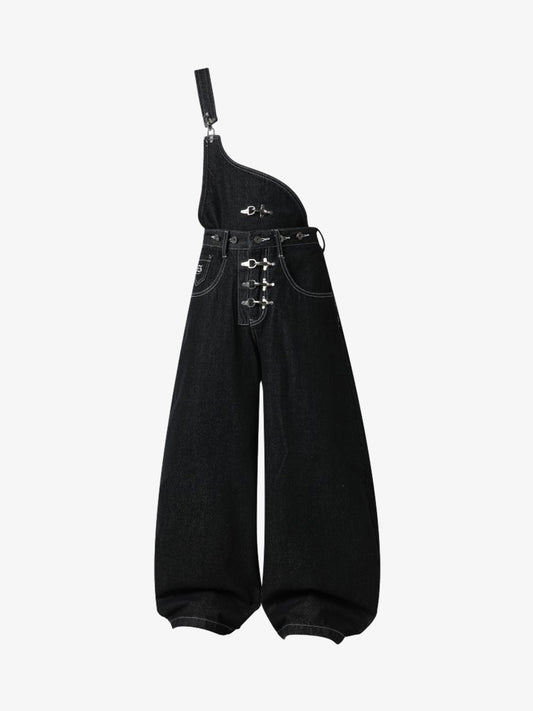 Abnehmbare One-Shoulder-Jeanslatzhose