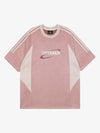 Suede Contrast Color Spliced Letter Embroidery Oversize T-shirt - 2462 