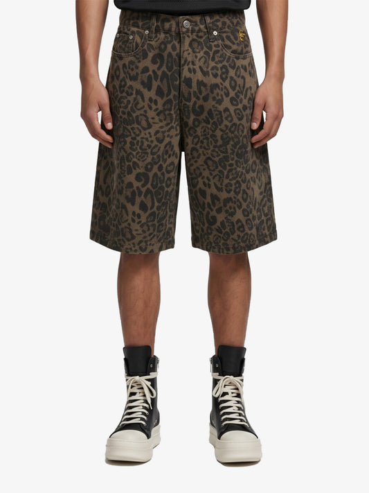 Leopardenmuster Baumwoll-Jorts mit weitem Bein