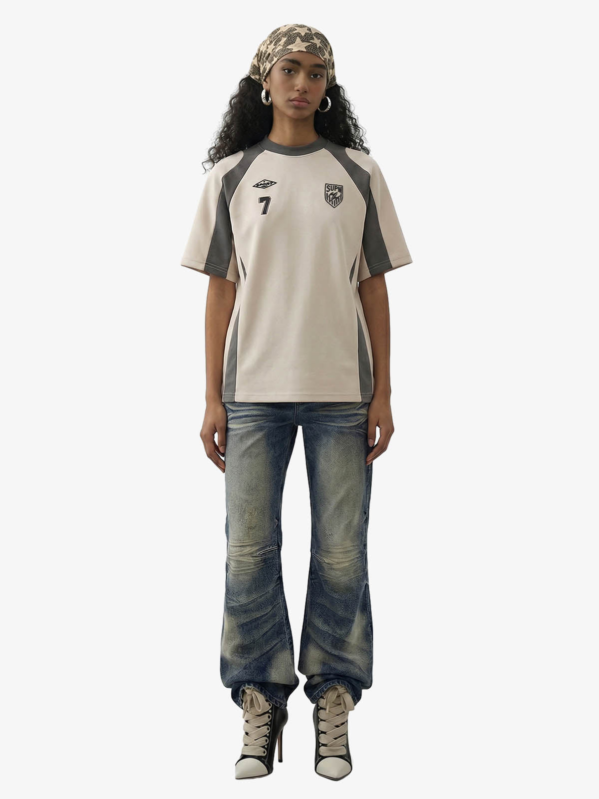 Suede-Touch Embroidered Sport Color-Block T-Shirt 