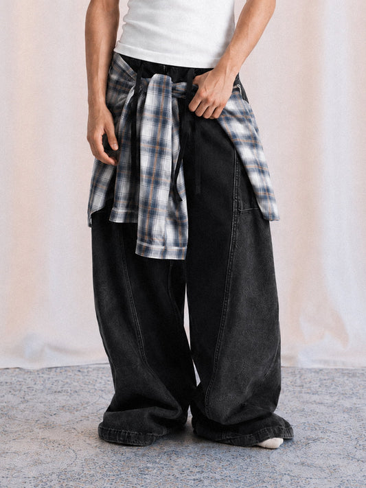 Zweiteilige Jeans mit abnehmbarem Scimitar-Detail aus Denim-Imitat - 2435