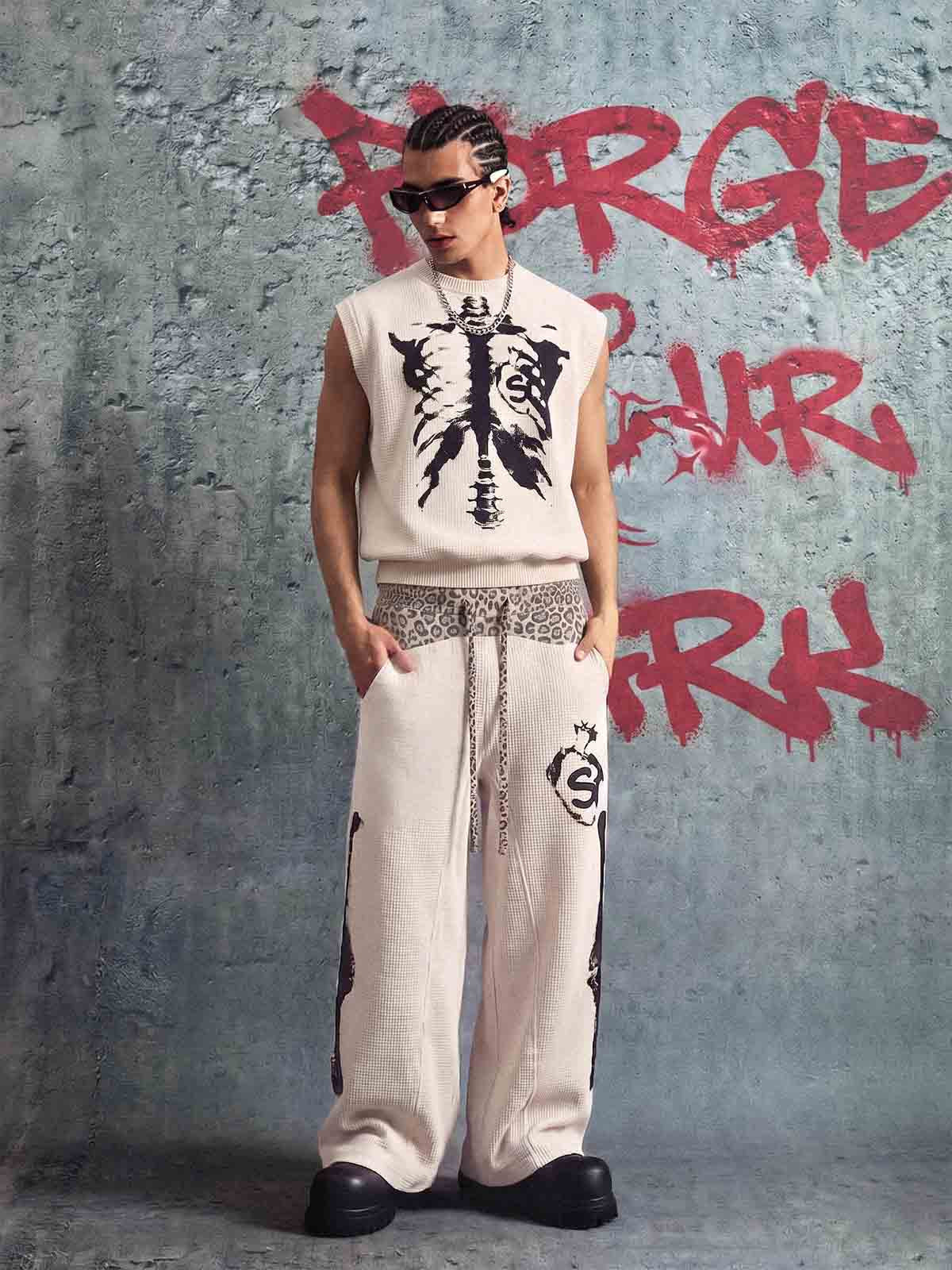Skeleton Graphic Sleeveless Top and Pants Set - 2628 