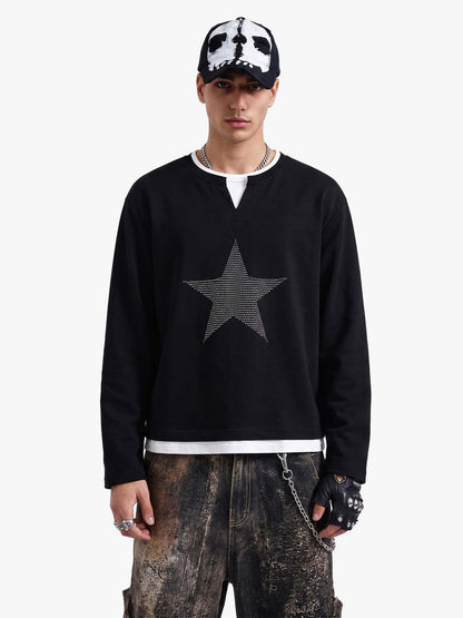 Layered Crewneck Star Print Long-Sleeve T-Shirt 