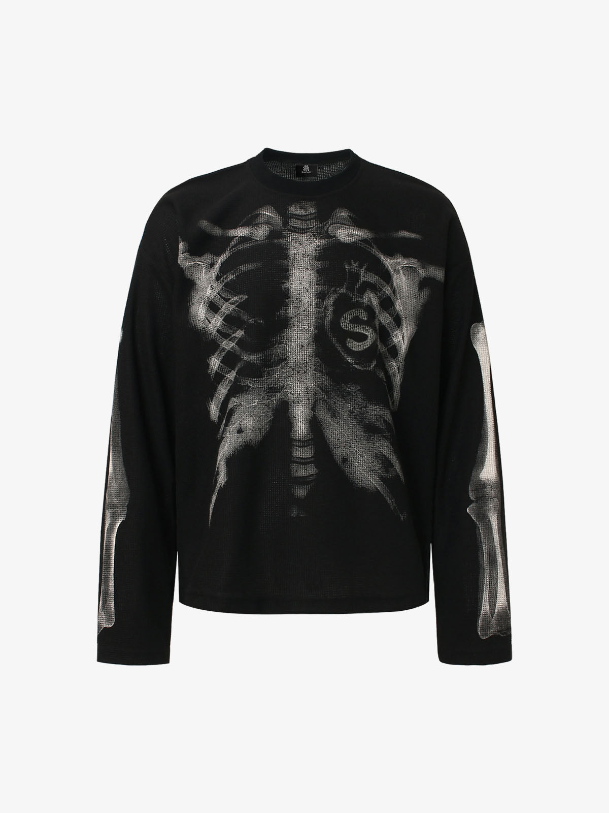Waffel-Sweatshirt mit Skelett-Motiv - 2495