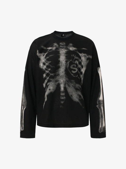 Waffel-Sweatshirt mit Skelett-Motiv - 2495