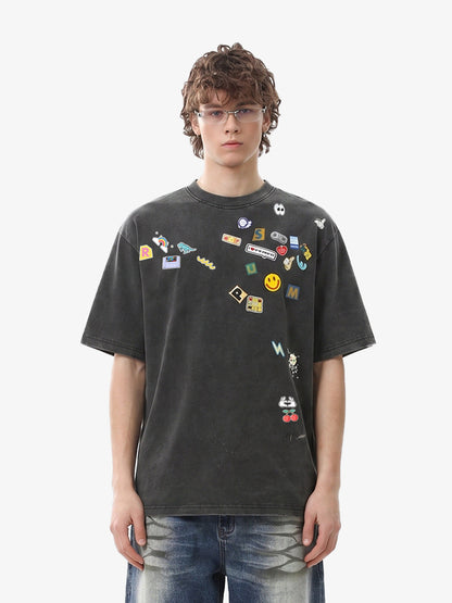 Vintage Gaming Sticker Style Motif Oversized T-Shirt 