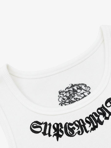 Gothic Lettering Embroidered Ribbed Vest - 2522 