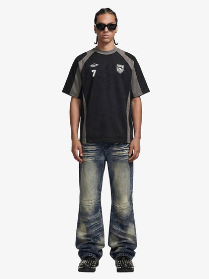 Suede-Touch Embroidered Sport Color-Block T-Shirt 