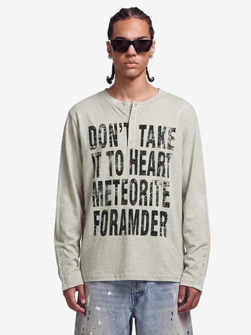 Vintage Grunge Text Print Henley Long Sleeve T-Shirt 