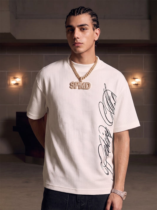 Waffelstrick-T-Shirt mit seitlichem Schriftzug