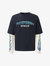 Gradient Letter Print Patchwork Faux Two-Piece Long-Sleeved T-Shirt 
