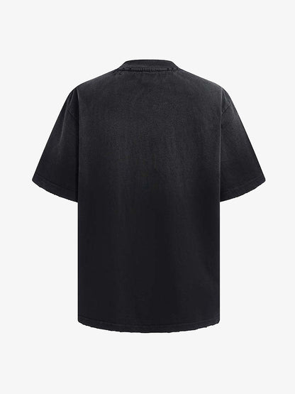 Vintage Washed Distressed Multi Logo Print T-Shirt 