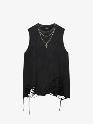 Street Ripped Vest with Detachable Necklace 