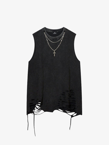 Street Ripped Vest with Detachable Necklace 