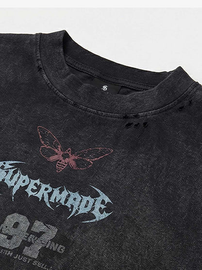 Vintage Washed Distressed Multi Logo Print T-Shirt 