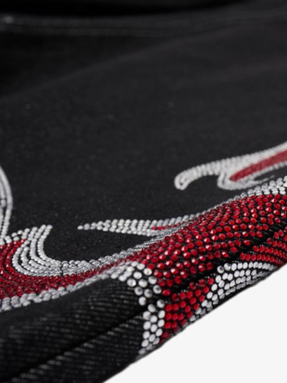 Tribal Rhinestone Graphic Wide Leg Jeans 