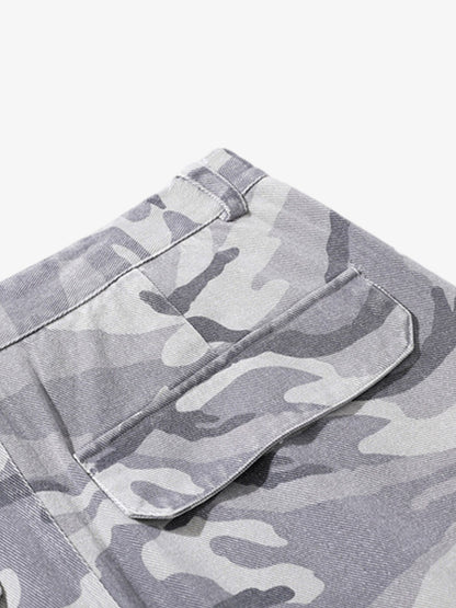 Snow Camouflage Machete Wide-Leg Cargo Barrel Pants - 2548 