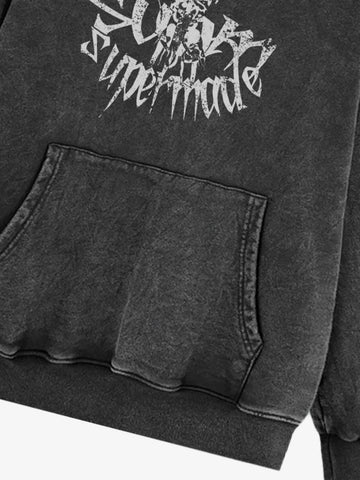 Gothic Devil Graphic Washed Hoodie 