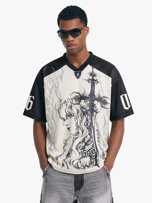 Übergroßes Fußballtrikot aus Mesh – Sport-T-Shirt mit gotischer Nummerngrafik