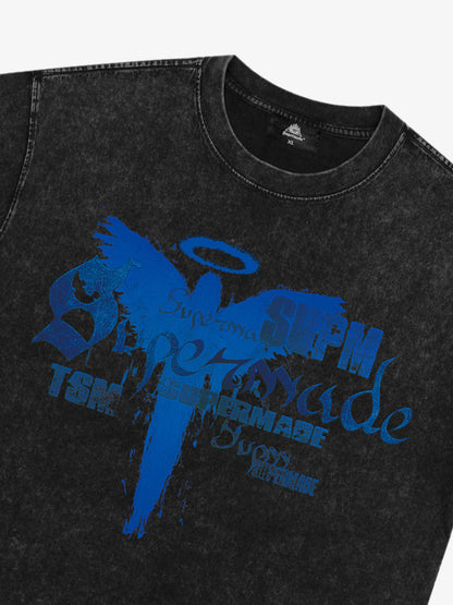 Distressed Washed Gothic Angel Graphic T-Shirt 