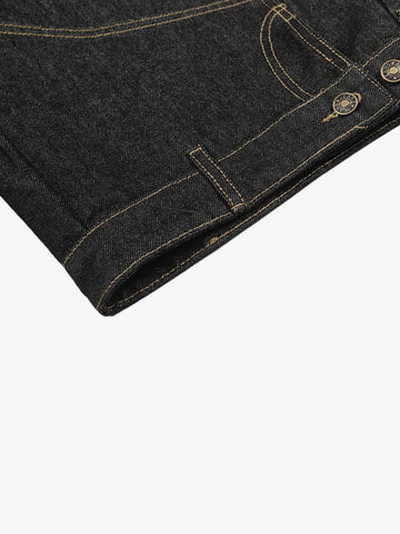 Retro-Denim-Shorts mit Kontrastnähten und geschwungenem Bein