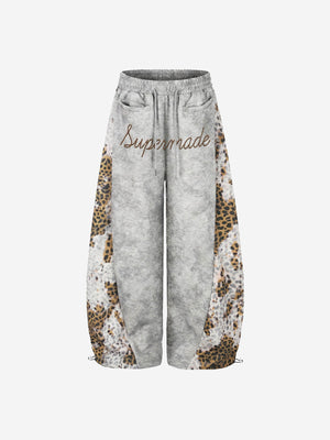Rhinestone Logo Leopard Patchwork Sweatpants 