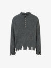 Knitted Distressed Diamond Pattern Raw Edge Sweater 