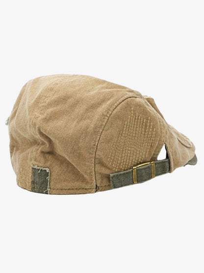 Distressed Patchwork Embroidered Cotton Flat Cap 