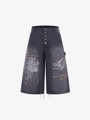 Jeansshorts mit mehreren Knöpfen und Used-Look