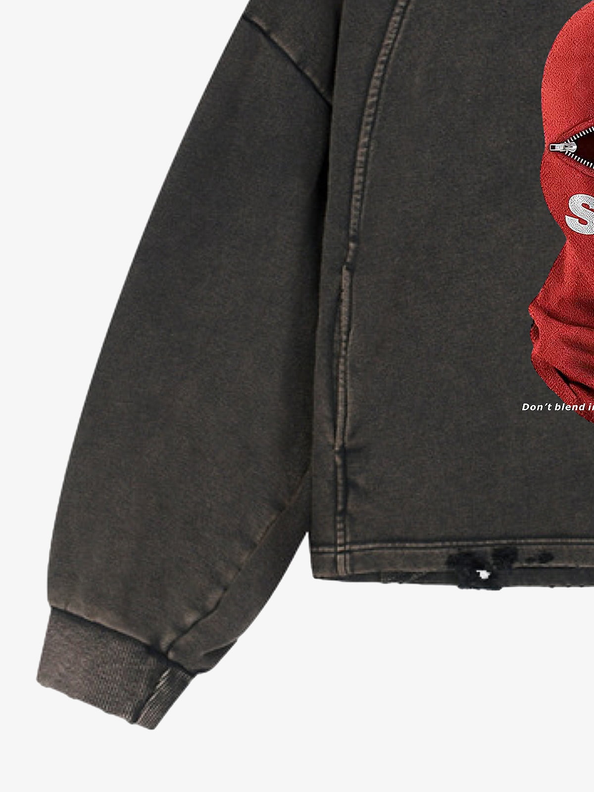 Retro Bandit Hat Graphic Distressed Cropped Hoodie 