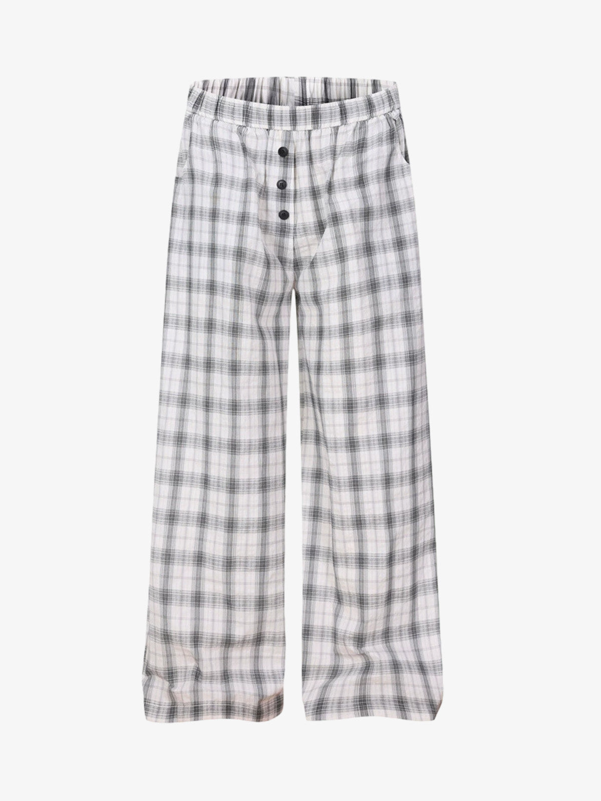 Plaid Wide-Leg Pants with Button-Front Waistband – Cotton Blend Relaxed Fit Casual Trousers