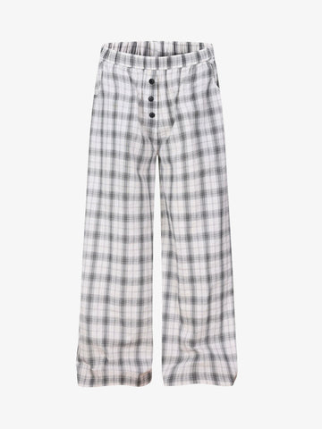 Plaid Wide-Leg Pants with Button-Front Waistband – Cotton Blend Relaxed Fit Casual Trousers
