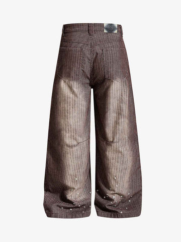 Vintage Washed Pinstripe Studded Baggy Jeans 