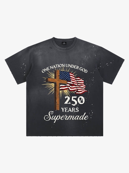 Cross Flag Graphic Washed T-Shirt 