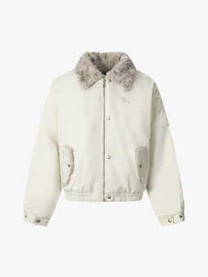 Faux Fur Collar Zipper Padded Bomber Jacket 