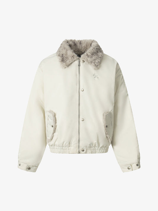 Faux Fur Collar Zipper Padded Bomber Jacket 