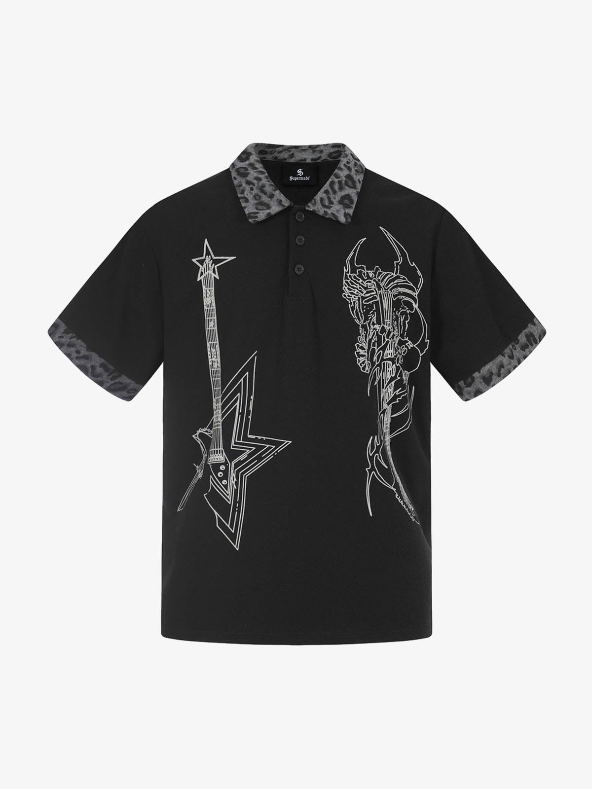 Rock Grunge Aesthetic Leopard Patchwork Polo Shirt 