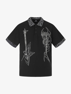 Rock Grunge Aesthetic Leopard Patchwork Polo Shirt 