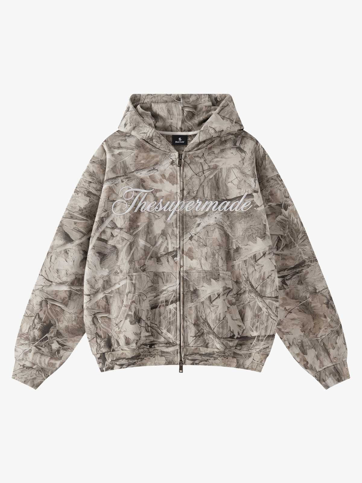 Camouflage Fleece-Lined Hoodie – Oversized Pullover Streetwear Sweatshirt